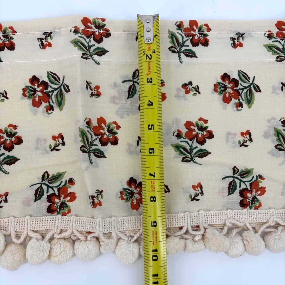 Springmaid Cafe Curtain Set Vintage NOS Floral Pom Pom Cottagecore Grandmacore